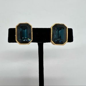 Mary Frost Vintage Teal/Blue Crystal Goldtone Clip-On Earrings